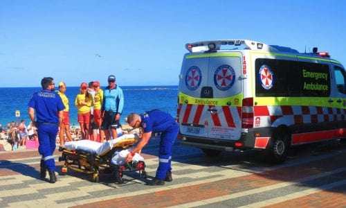 Ambulance at an Australian beach: ambulance cover in Australia